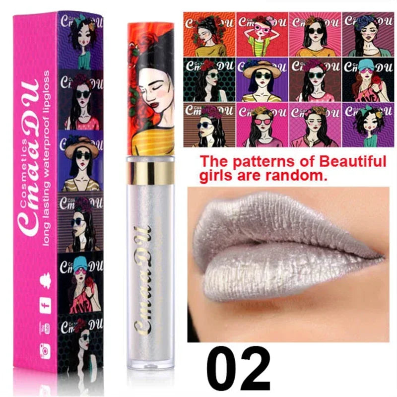 Cmaadu shimmer lip gloss beauty girl diamond glitter lip tint waterproof long lasting 12 color gold flash liquid lipstick makeup HIP 02