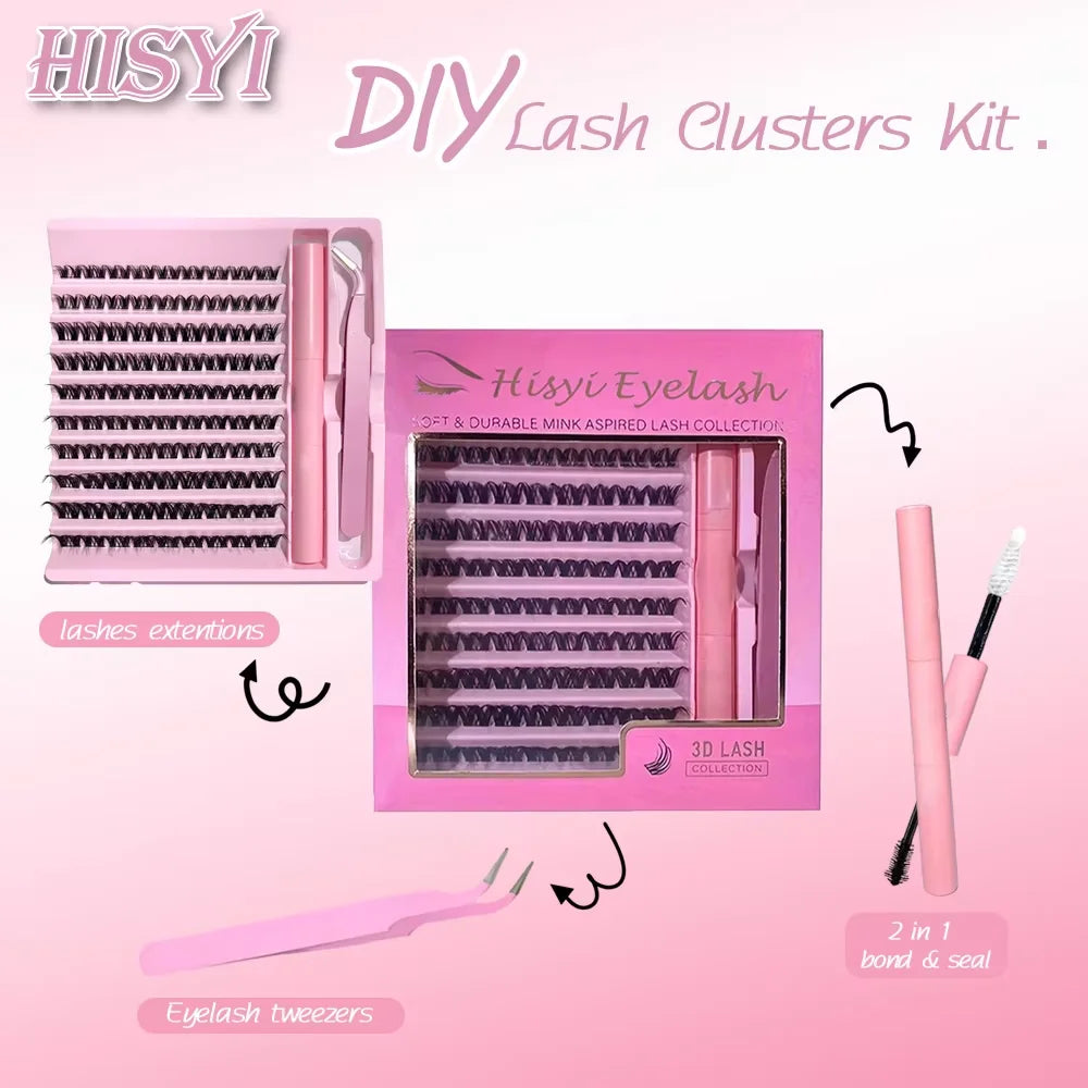 3D 190 Pcs DIY Cluster Lashes Kit – Bond, Seal & Curler DIY Lash Extension Kit HIP