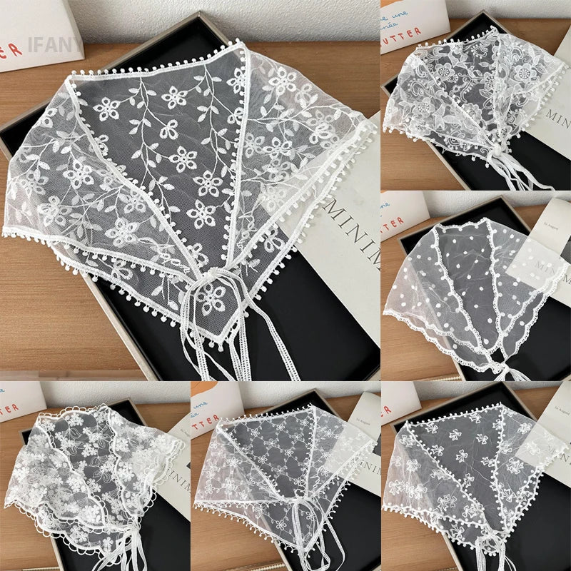 Women's Thin Style Lace Triangular Scarf Summer French Style Headscarf Headband Silk Scarf Retro Decoration Countryside Style HIP