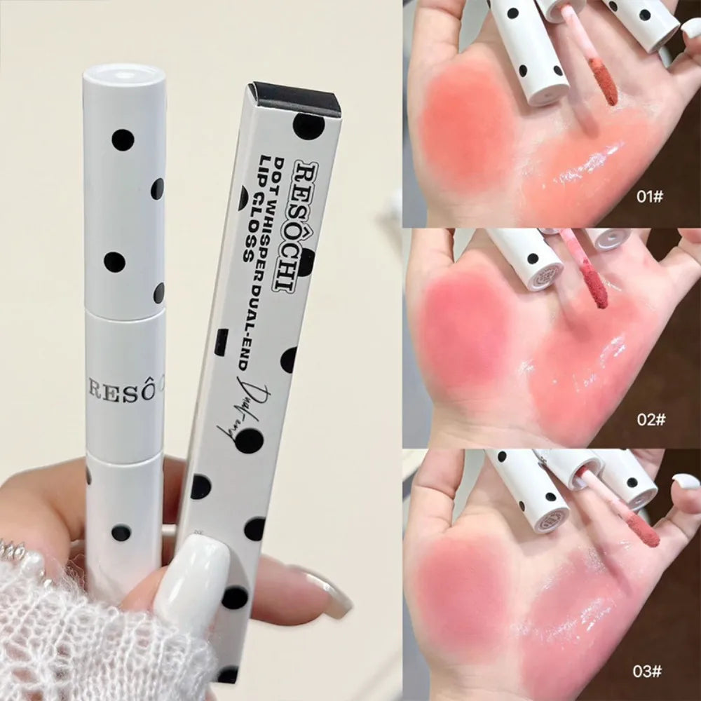 Polka Dot Dual End Water Light Lip Gloss Mirror Glass Lip Glaze Moisturizing Matte Velvet Lip Mud Korean Bean Paste Lips Makeup HIP