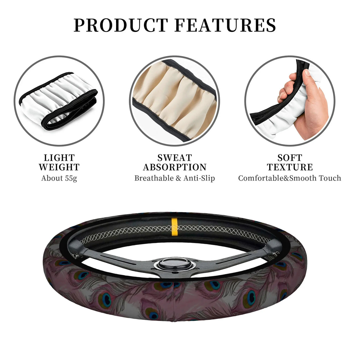 Bohemian Peacock Steering Wheel Cover – Universal 14.5–15" Steering Wheel Cover HIP