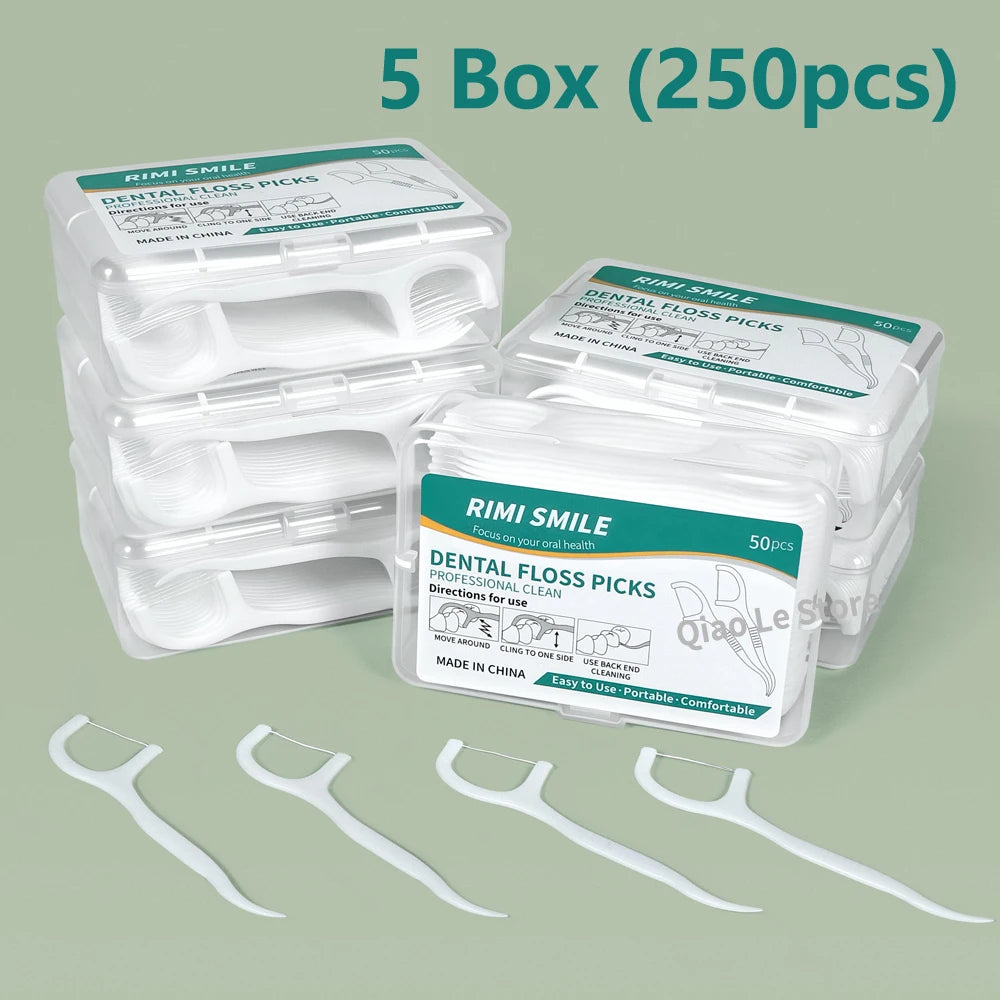 RUZOFO Disposable Dental Floss Picks – 50 pcs Portable Box Dental Floss Picks HIP C607-5 Box