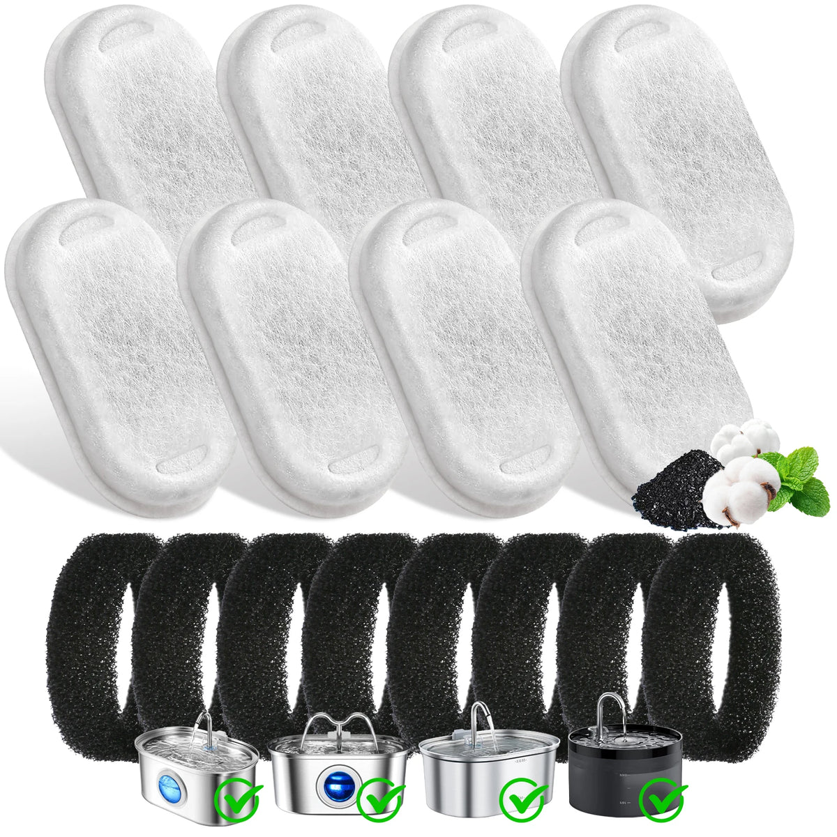 Pack of 8/12 Pet Water Fountain Filters Cat Dog Replacement Activated Carbon Filter Multiple Filtration Fit for 1.6L/2L/2.4L/3L HIP 8pcs D