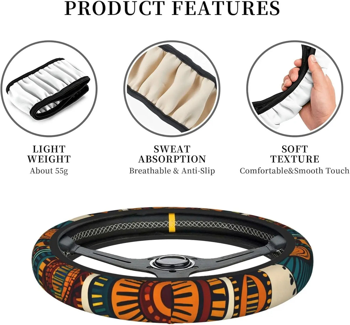 Soft Elastic Steering Wheel Cover – Universal Anti-Slip Fit Steering Wheel Cover HIP