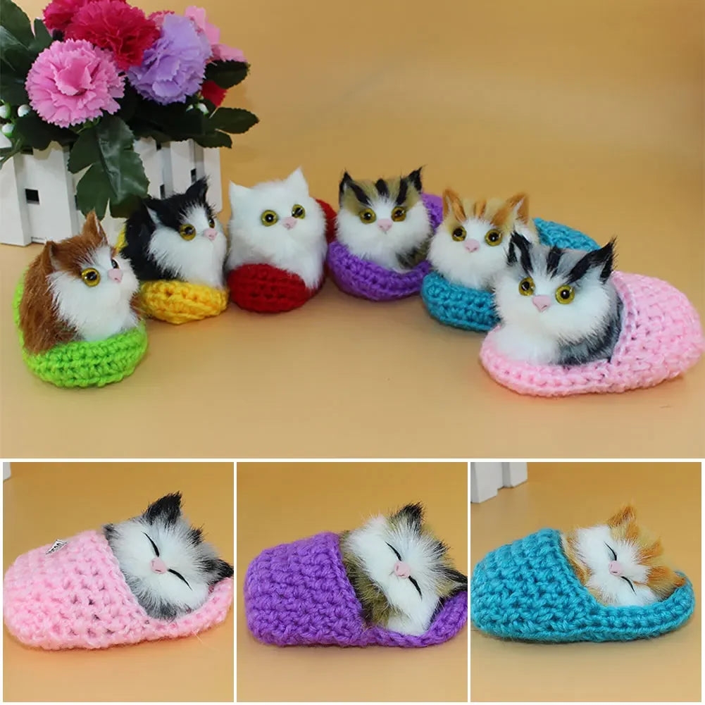 Lovely Simulation Animal Doll Plush Sleeping Cats Toy with Sound Kids Ornament Decoration Birthday Gift For Children HIP