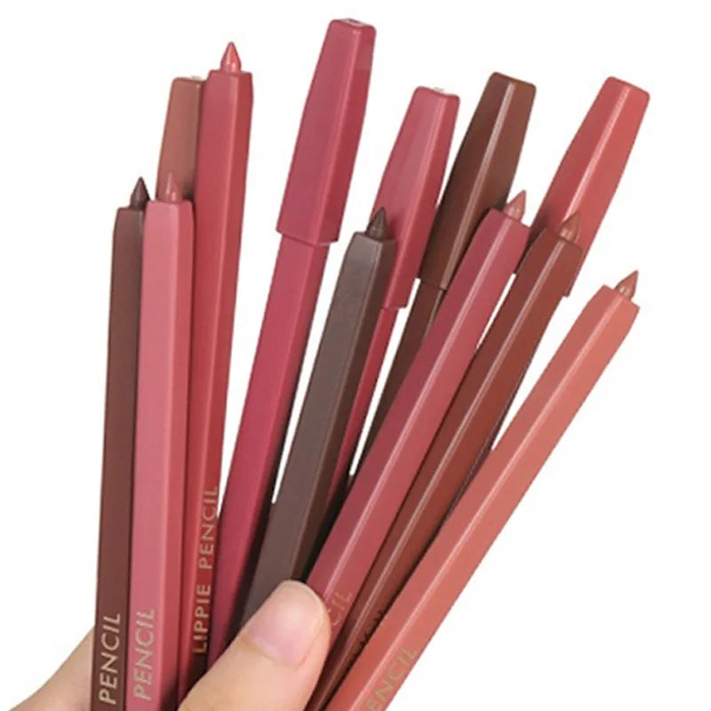 12 Color Matte Lip Liner Pencil Velvet Lipstick Pen Red Nude Contour Tint Long Lasting Waterproof Plump Lipliner with Sharpener HIP