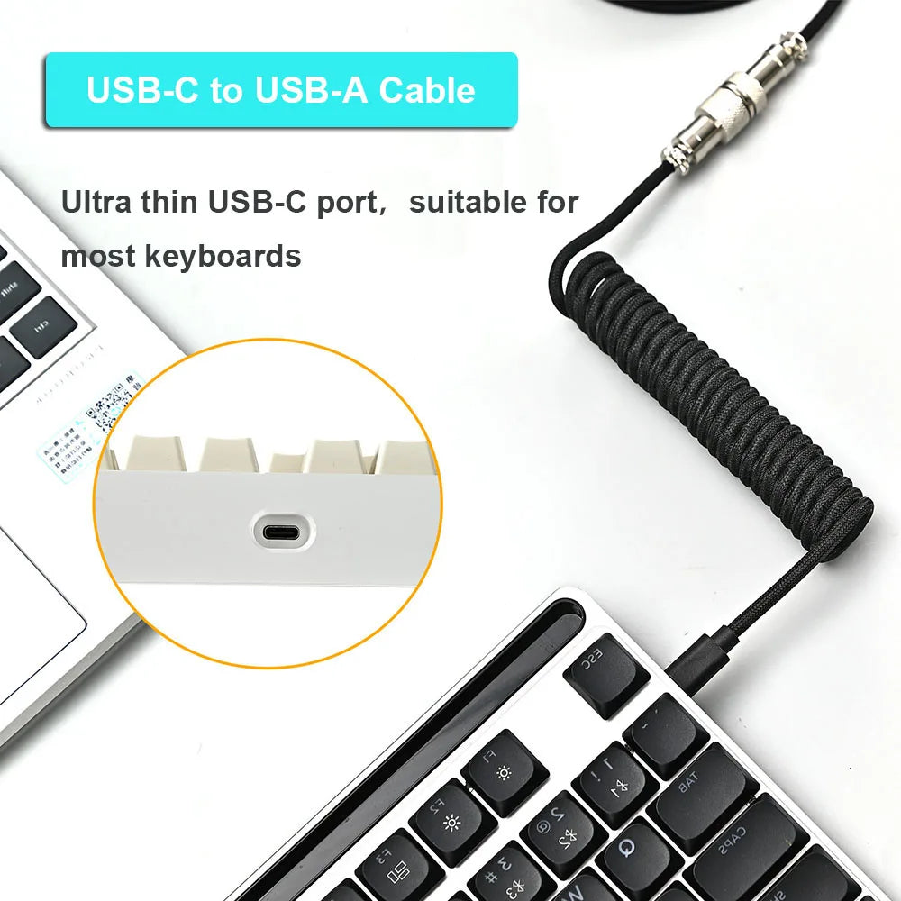 OULLX Mechanical Keyboard Coiled Cable USB & Type-C Aviator Keyboard Coiled Cable HIP