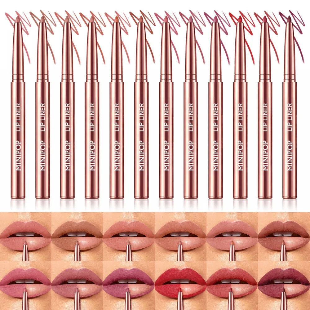 12 Colors Matte Lip Liner，Waterproof, Durable, Easy to Color, Long-Lasting,Full Plump Lip Shape Contour ，Lip Outline Cosmetic HIP