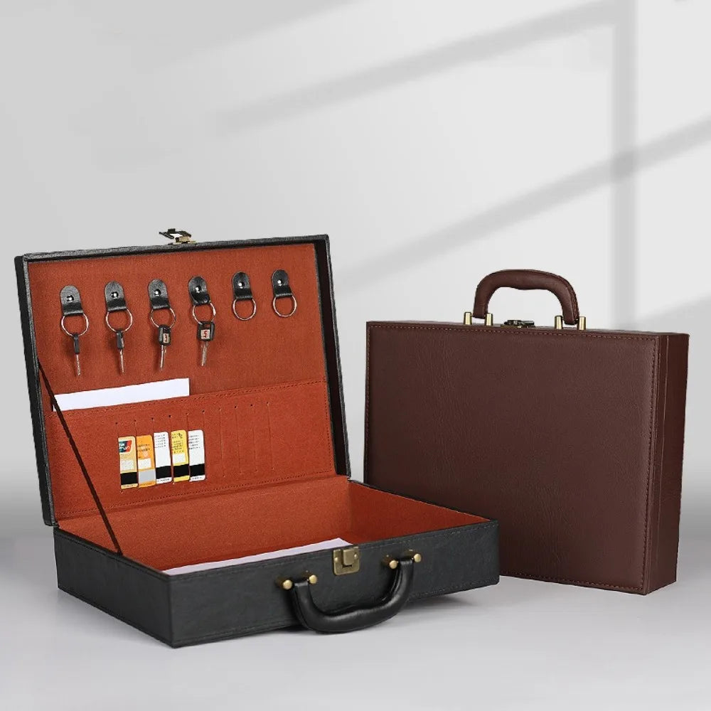 PU Leather Handheld Briefcase – Multifunctional Storage Box Leather Storage Briefcase HIP