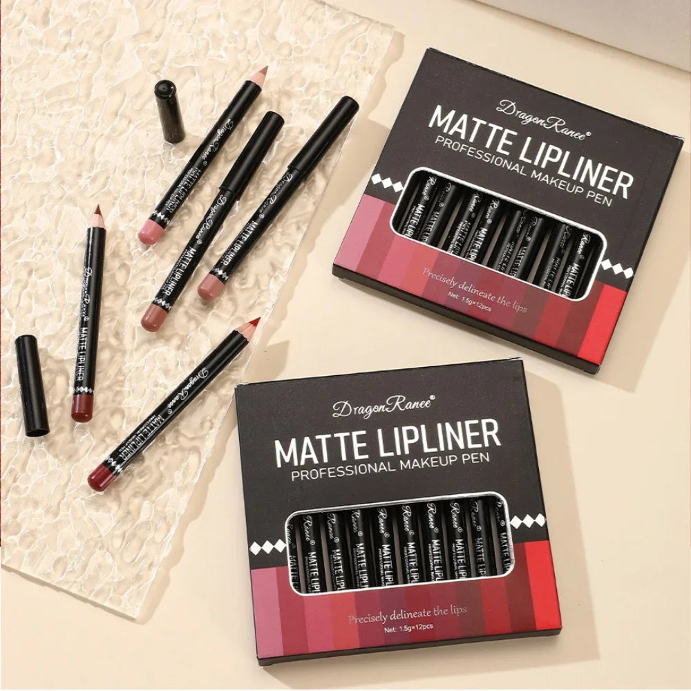Dragon Ranee 12-Color Nude Matte Lip Liner Pencil Set Lip Liner Set HIP
