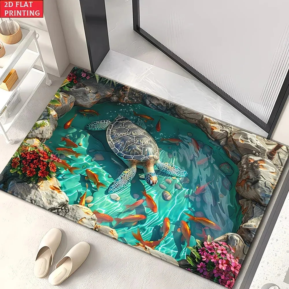 2D Koi & Turtles Door Mat – Washable Polyester Rug Decorative Floor Mat HIP