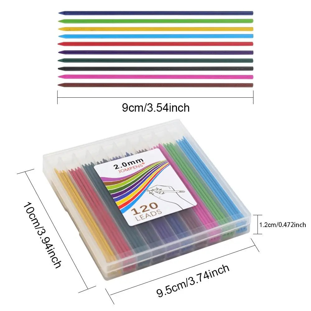 120-Pc 2.0mm Colored Mechanical Pencil Lead Refills – 10 Colors Pencil Lead Refills HIP