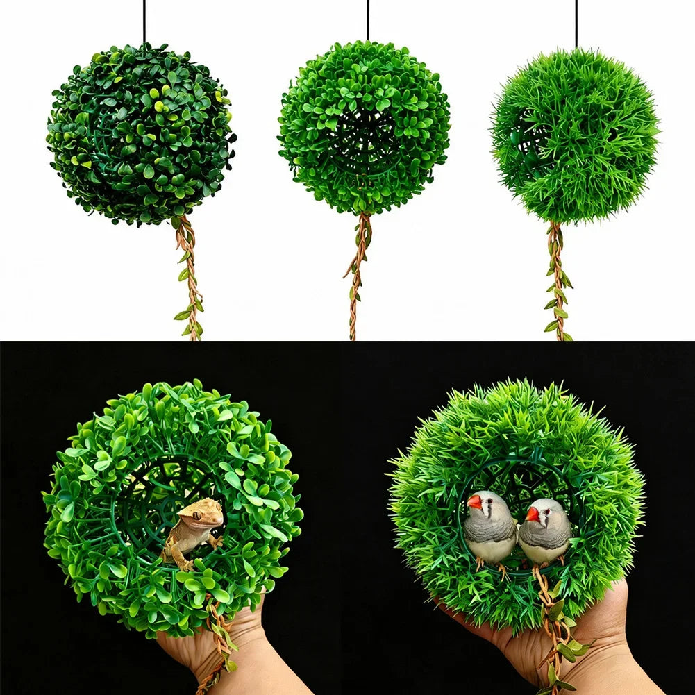 Realistic Rainforest Plant Wall Mount Nest Artificial Grass Ball Reptile Hideout Hanging Cave Decor Reptile Terrarium Decoration HIP