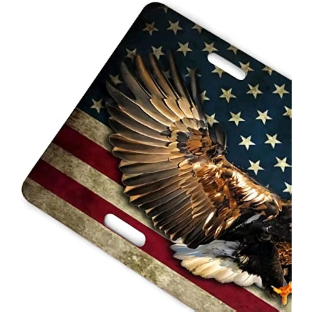 Eagle American Flag Aluminum License Plate – Patriotic Vanity Tag Decorative License Plate HIP