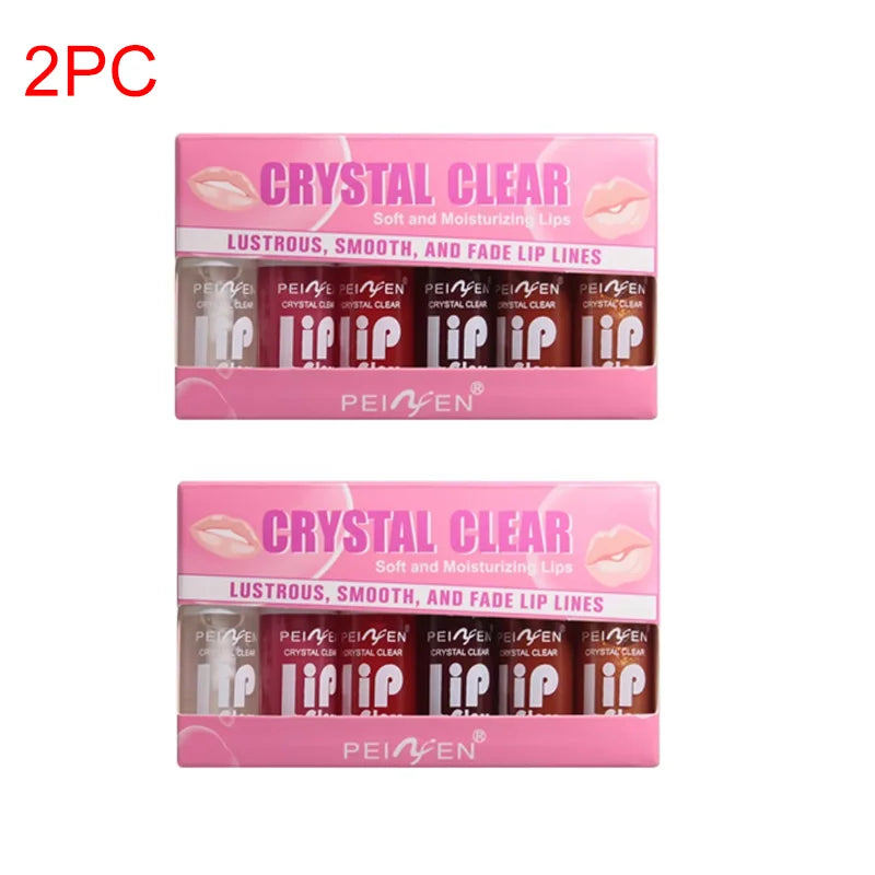 6PCS Moisturizing Lip Gloss Transparent Lip Oil Hydrating Lip Glaze Lip Plumper Hydrating Make Up Liquid Lipstick Lips Cosmetics HIP Combination1 2PC