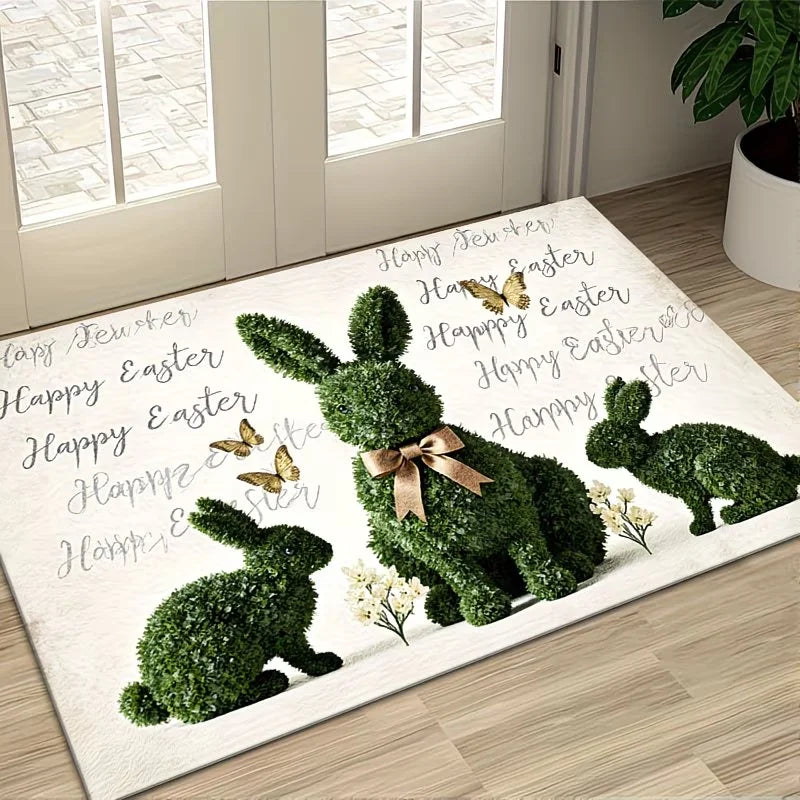 3D Topiary Bunny Easter Rug – Non-Slip Butterfly Floor Mat Decorative Floor Rug HIP