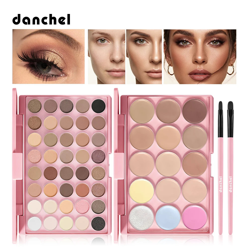 Blush Palette Eyeshadow Palette 2Pcs Makeup Brushes Beginner Full Face All In One Makeup Set Face Cosmetic Kit HIP set 1