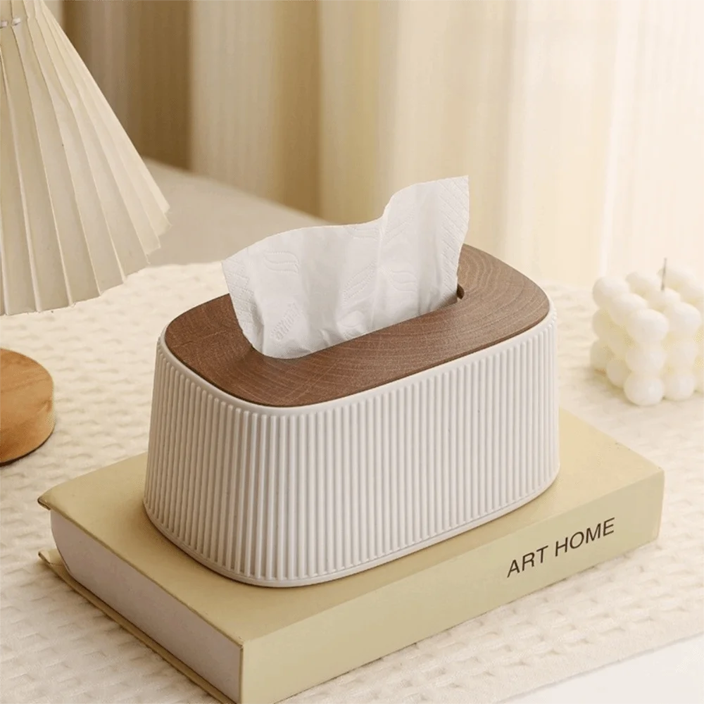 Auto-Lift Spring Tissue Box Dispenser | Stripe Lid, Space-Saving Tissue Box Dispenser HIP
