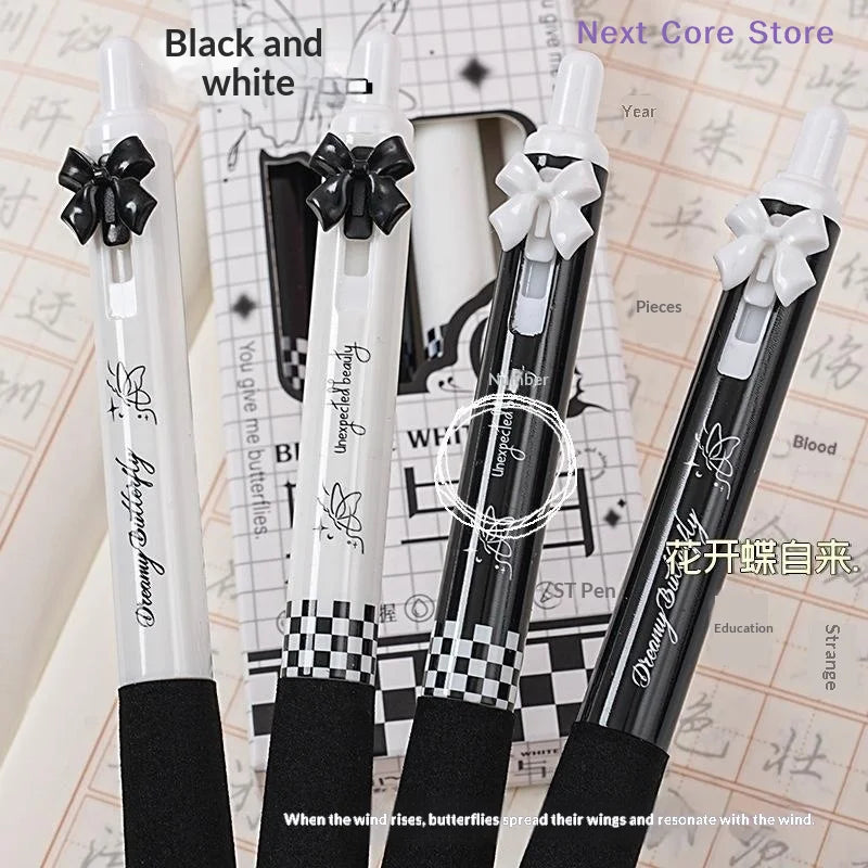 4-Pack Bow Press Gel Pens – 0.5mm Cartoon Quick-Dry Ink Cartoon Gel Pen Set HIP