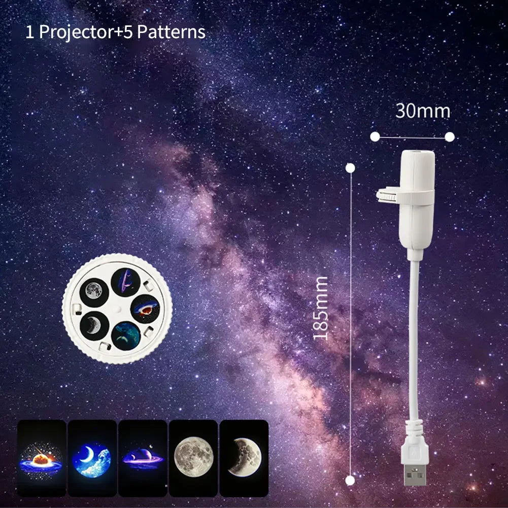 USB Car Atmosphere Lamp Galaxy Star Projector Night Light With 5/10/15 Film Discs For Bedroom Camping Decoration HIP 5 Patterns