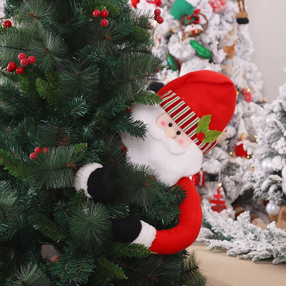 Santa Snowman Christmas Tree Topper Ornament Hugging Tree Crown Funny Gift Idea Scene Setter Decor HIP