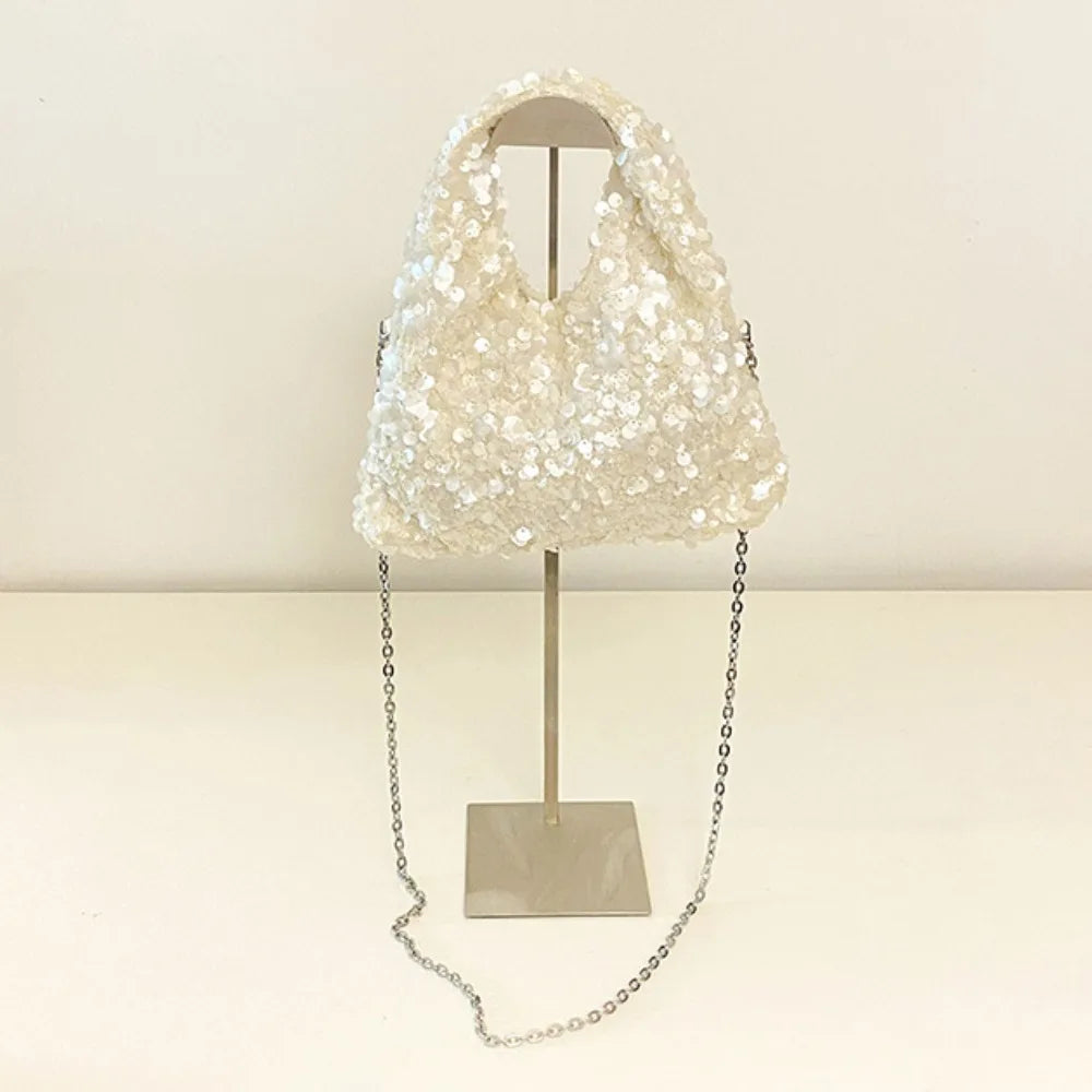 Glamorous Sequin Evening Bag – Women's Shining Shoulder Bag Sequin Evening Bag HIP Beige