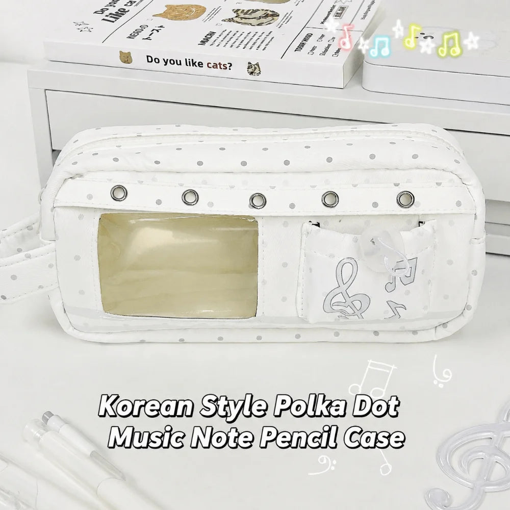 Polka Dot Music Note Pencil Case – Large Capacity Organizer Pencil Case HIP