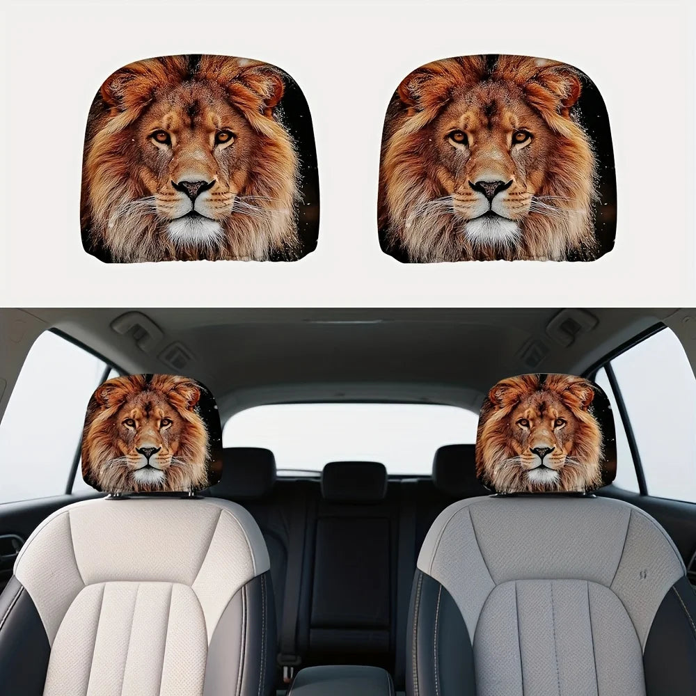 2-Pack Lion Print Car Headrest Covers – Elastic & Reusable Car Headrest Cover HIP