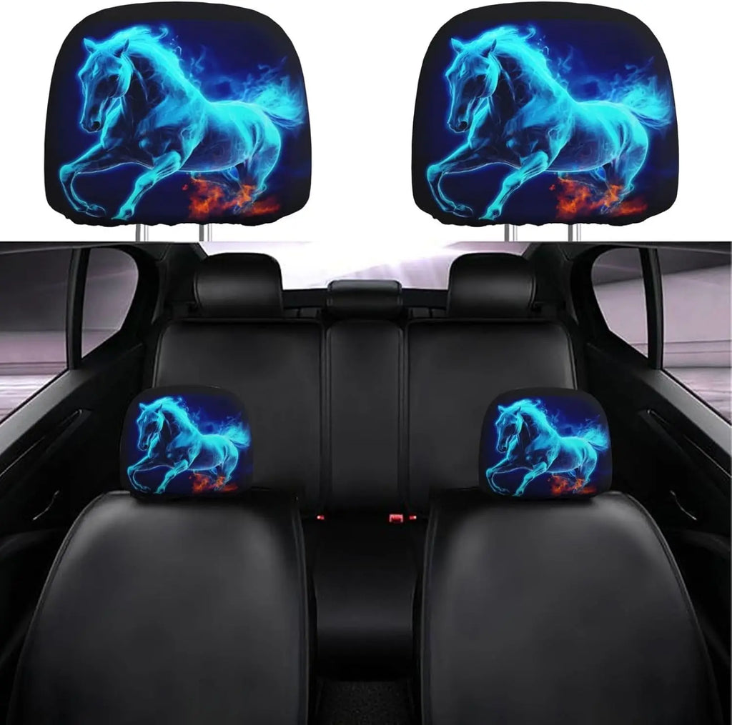 2 Pack Blue Horse Car Headrest Covers – Universal Fit Car Headrest Cover HIP 1