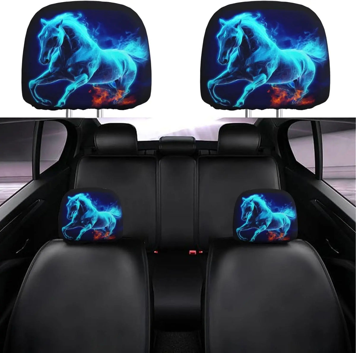 2 Pack Blue Horse Car Headrest Covers – Universal Fit Car Headrest Cover HIP 1