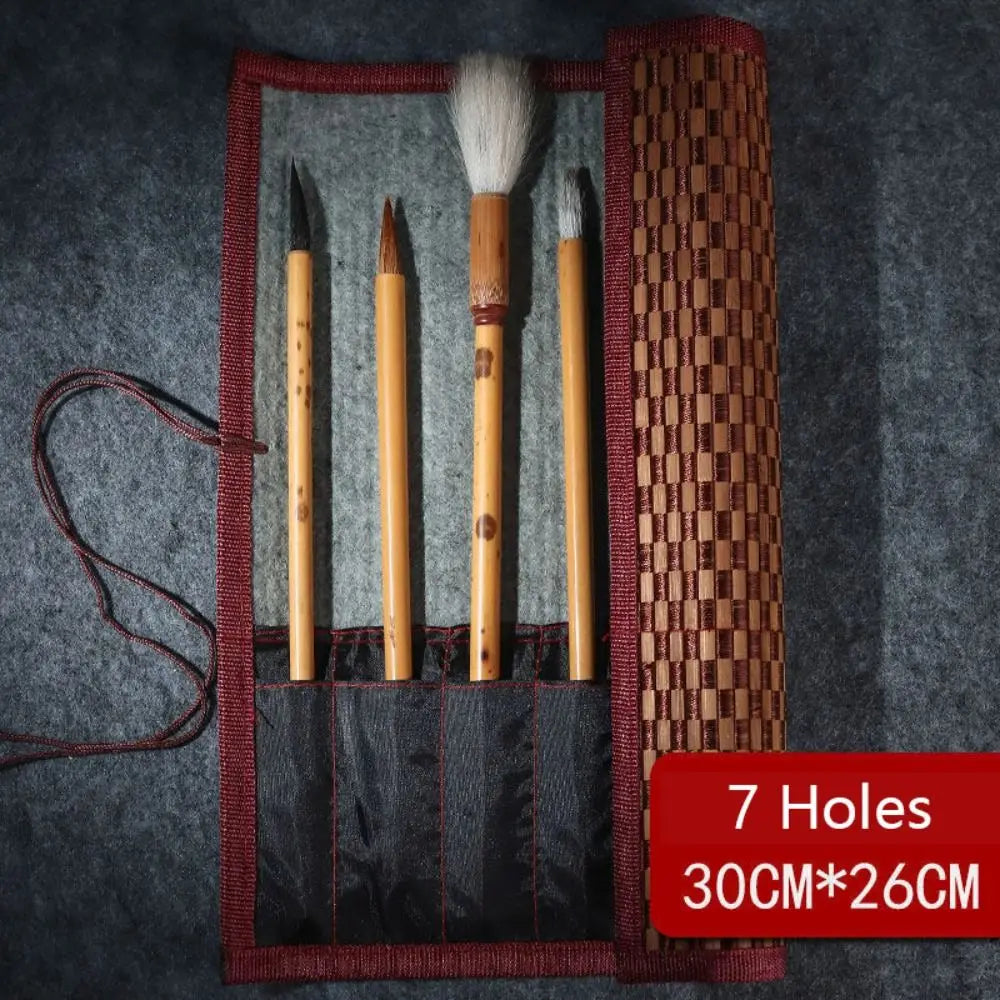 Bamboo Roll-Up Brush Holder – Calligraphy & Art Pen Case Brush Roll Organizer HIP 03-7 Holes