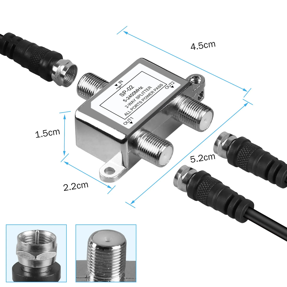 2-Way Coaxial Cable Splitter RG6 5-2400MHz HDTV Satellite Coaxial Cable Splitter HIP