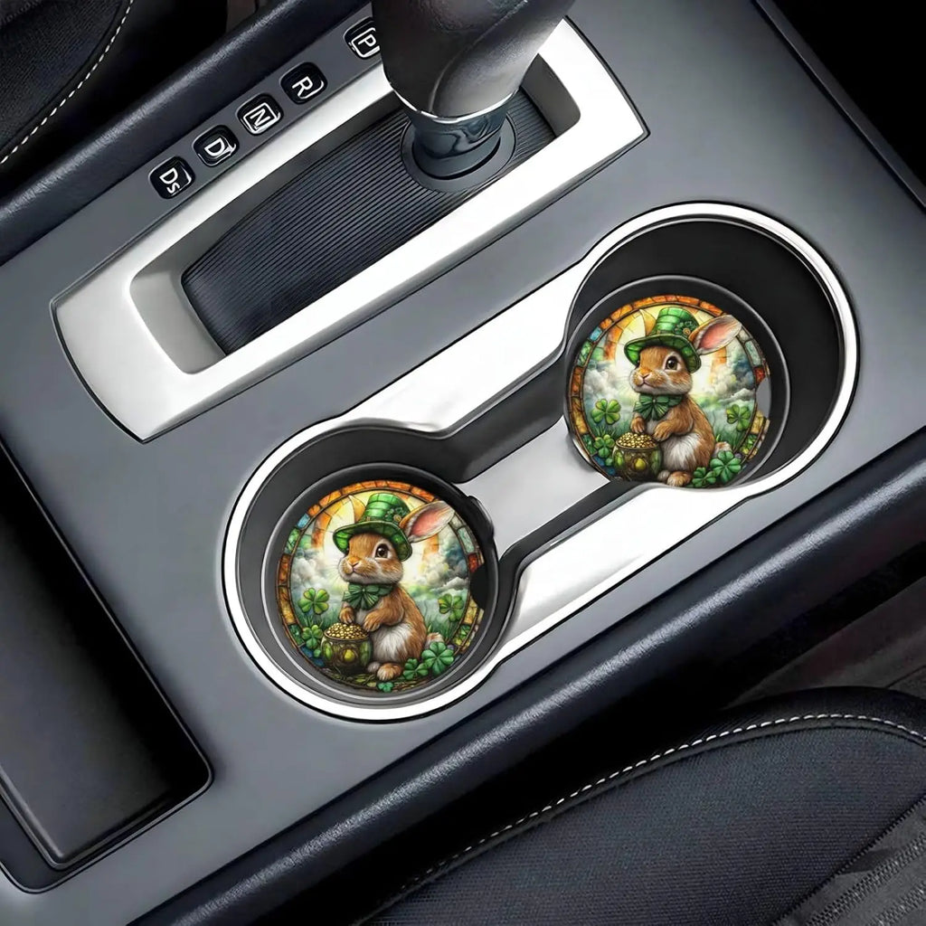 St. Patrick's Day Rabbit Ceramic Car Coasters – 2-Pack Ceramic Car Coasters HIP