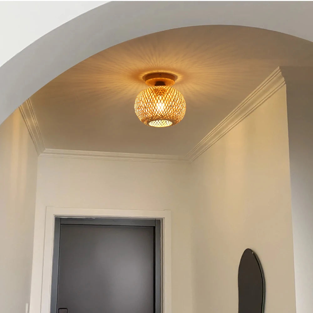 Retro Bamboo Woven Ceiling Light – E27 Decorative Lamp Bamboo Ceiling Light HIP