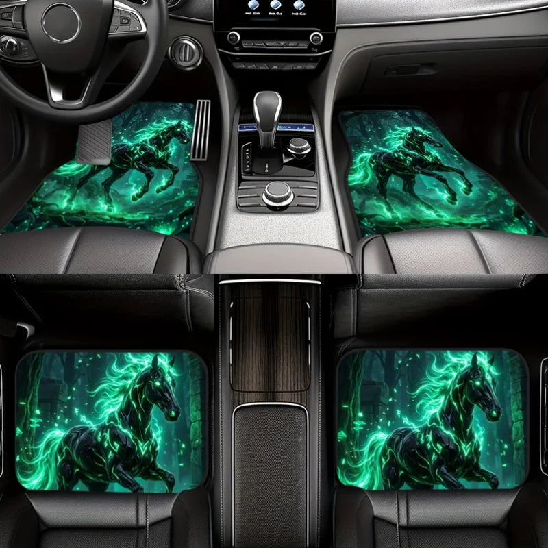 4-Piece Neon Green Horse Print Car Floor Mats – Universal Fit Car Floor Mats HIP black