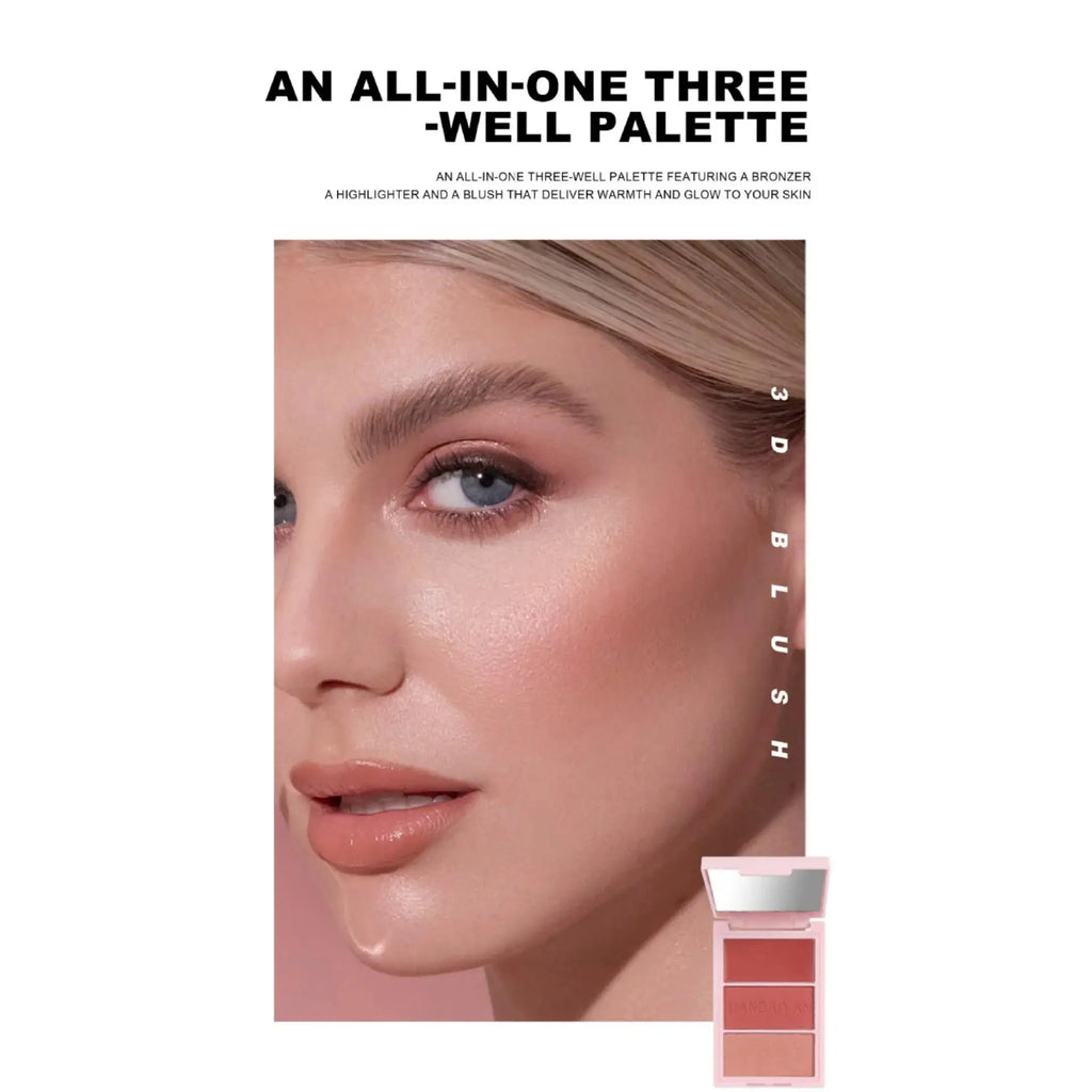 Handaiyan 3-Color Blush Palette – Bronzer, Highlighter & Blush Blush Palette HIP