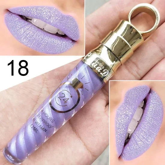 20 Colors Lipstick Waterproof Long Lasting Matte+Shimmer Mental Beauty Lip Gloss Nude Glitter Lip Gloss Beauty Sexy Lip Tint HIP 18