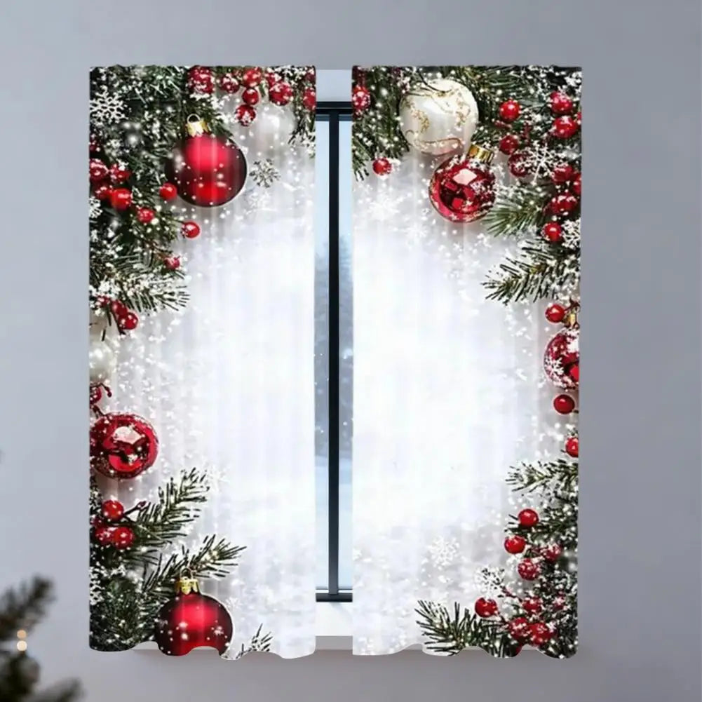 2pcs Xmas Ornament Holly Curtains Light Filtering Decor Polyester Xmas Holiday Window Home Living Bedroom Rod Pocket HIP