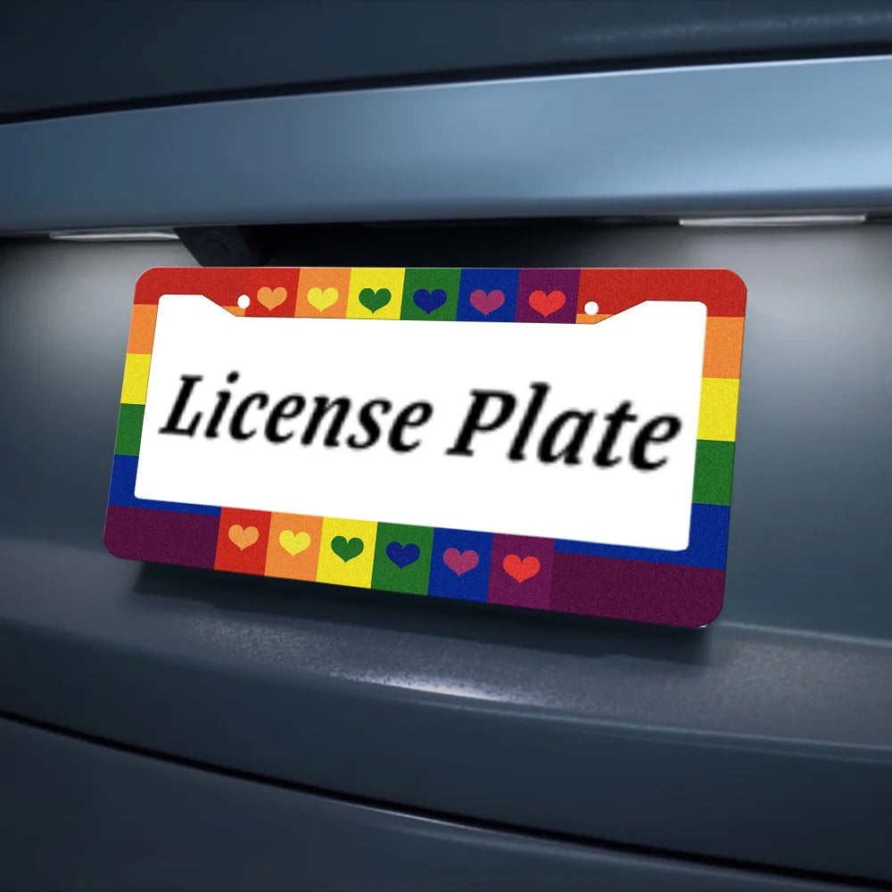 2-Pack Rainbow Heart Aluminum License Plate Frames | HIP License Plate Frame HIP