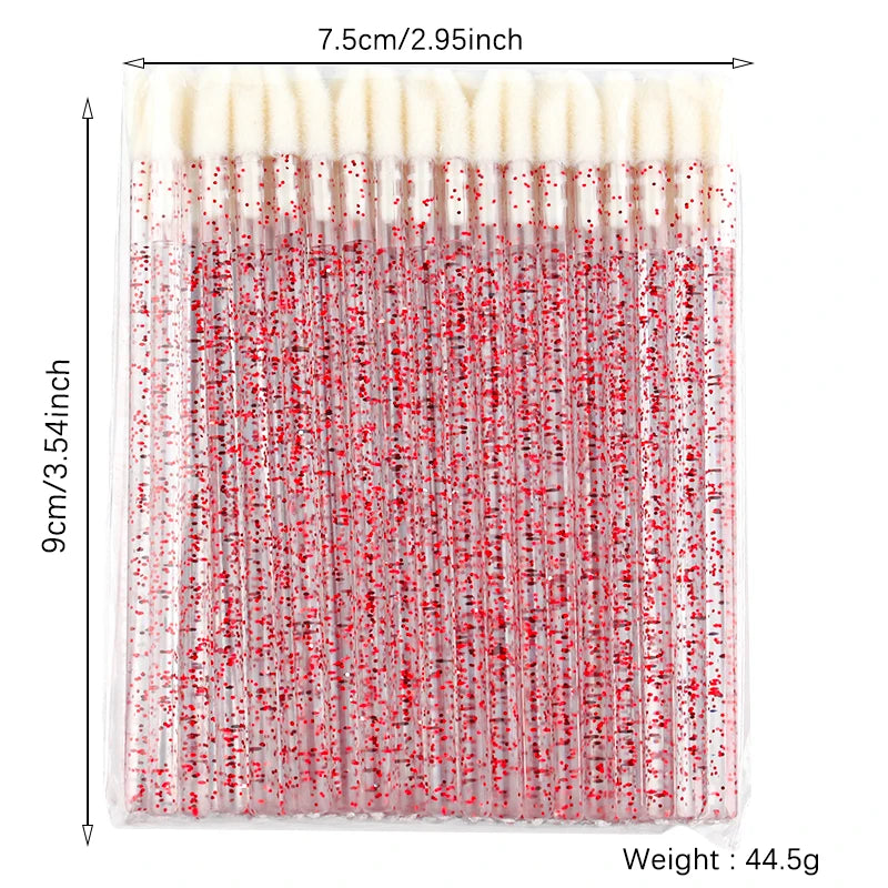 YSDO 50pcs Glitter Lip Gloss Brush Crystal Lipstick Applicators Eyelash Extension Cleaning Brushes Cleaner Makeup Tools Cosmetic HIP 50pcs-crystal-red