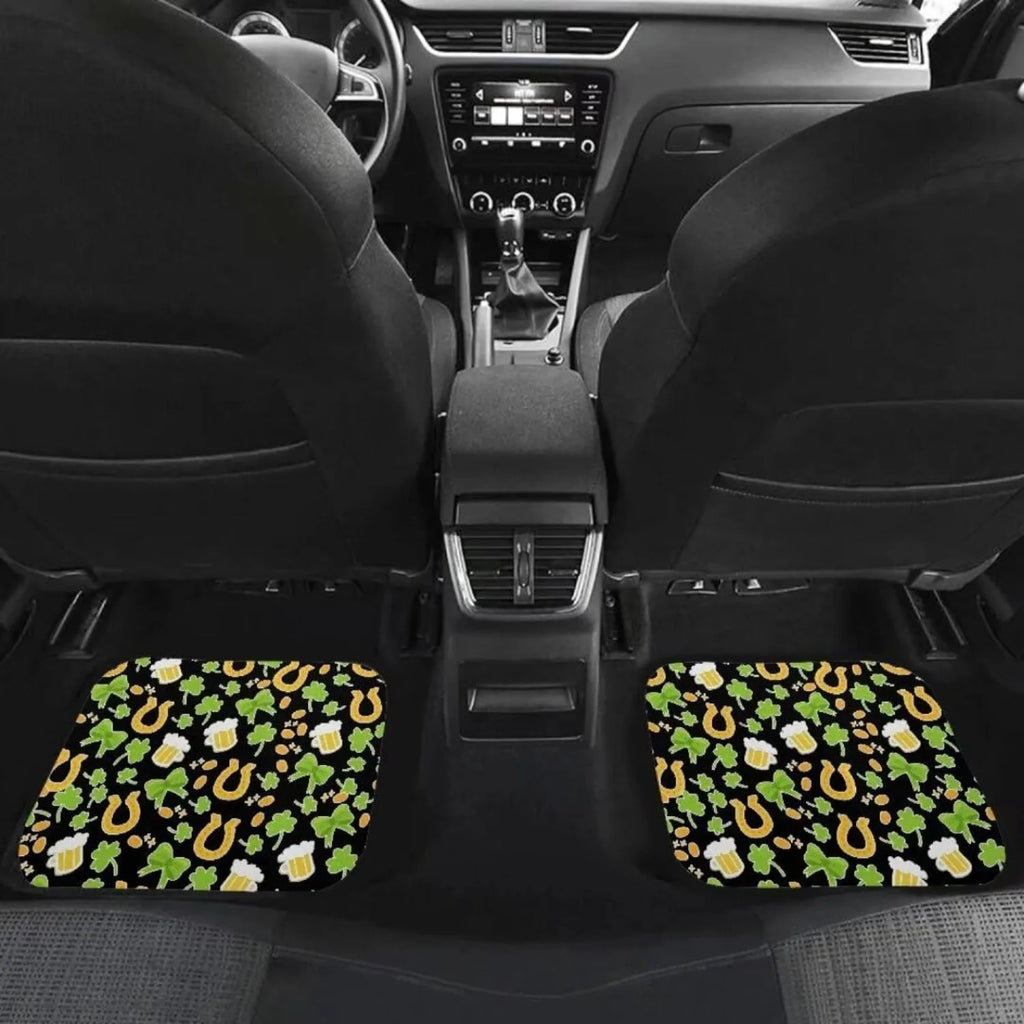 Shamrock Beer Print Car Floor Mats 4pc Set – Non-Slip Black Car Floor Mats HIP