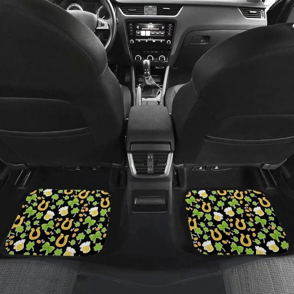 Shamrock Beer Print Car Floor Mats 4pc Set – Non-Slip Black Car Floor Mats HIP