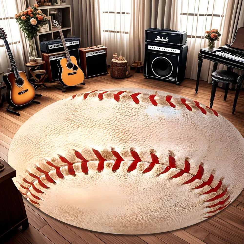 Baseball Round Rug – Soft Non-Slip Washable Floor Mat Round Area Rug HIP