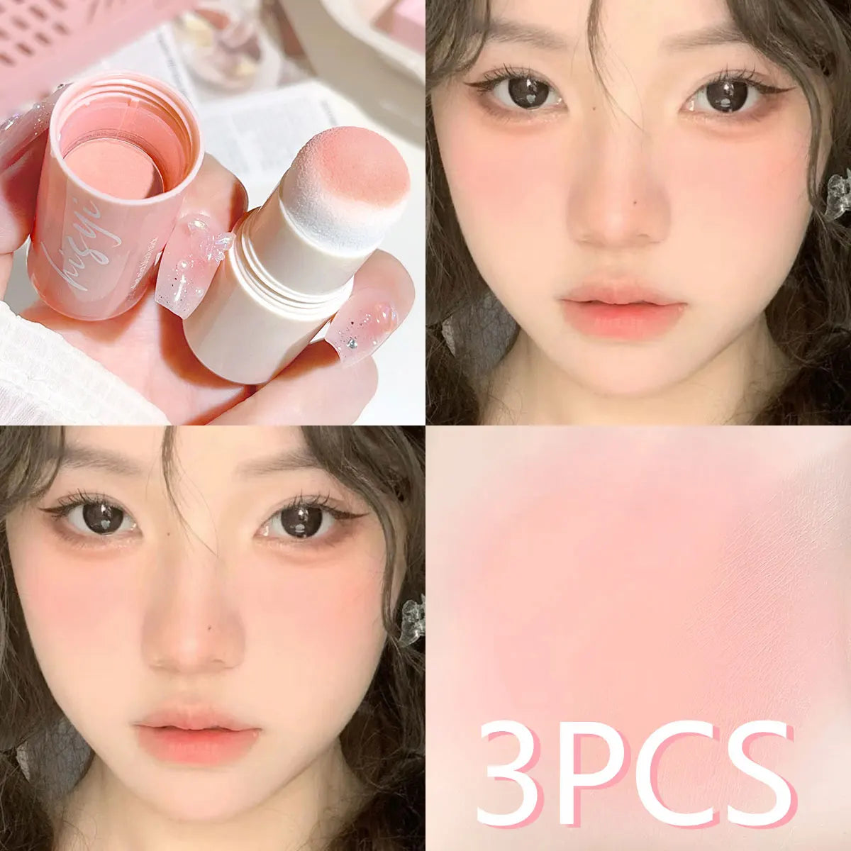 Cloud Soft Matte Blush Stick for a vibrant, brightening, natural bare makeup look, enhancing flawless skin tone HIP 03 triple