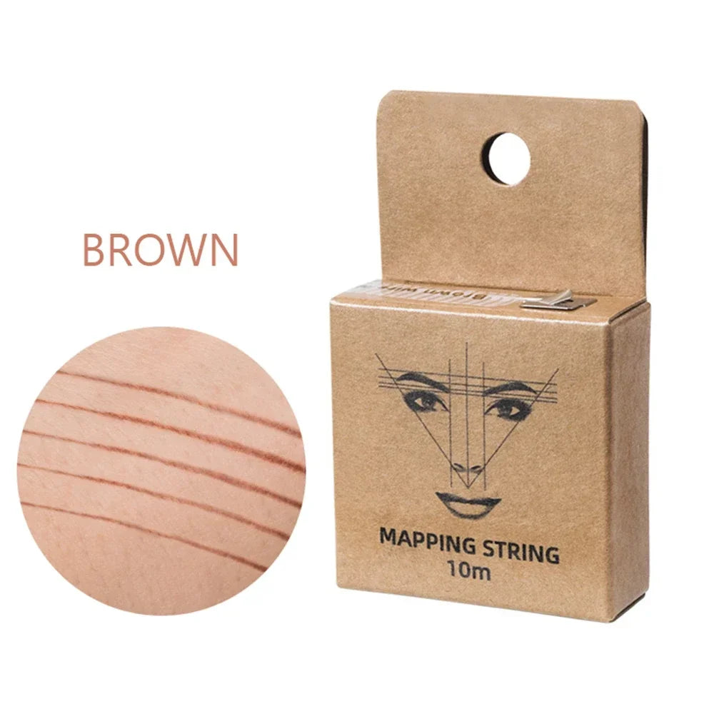 10Meter Brown Microblading Mapping Pre-Ink String for Makeup Eyebrow Dyeing Linen Thread Semi Permanent Positioning Measure Tool HIP Wood Color-Brown 1Pc