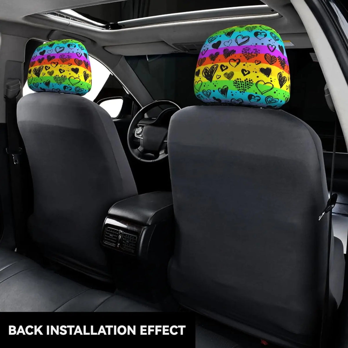 Rainbow Hearts Car Headrest Covers – 2-Pack Universal Fit Car Headrest Covers HIP