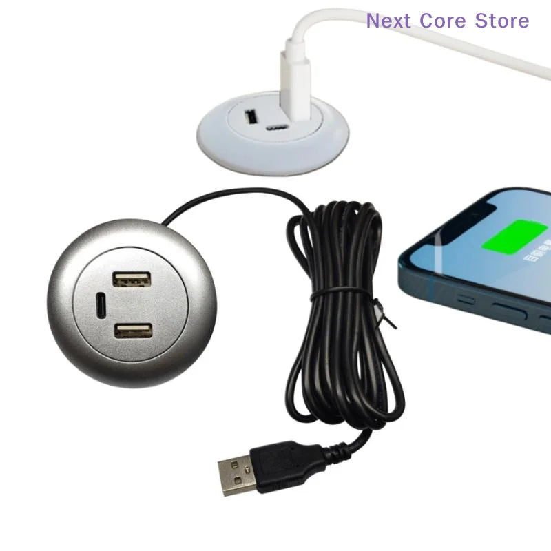 3-in-1 Embedded Desktop USB Hub – USB-A & USB-C Charger Embedded USB Hub HIP