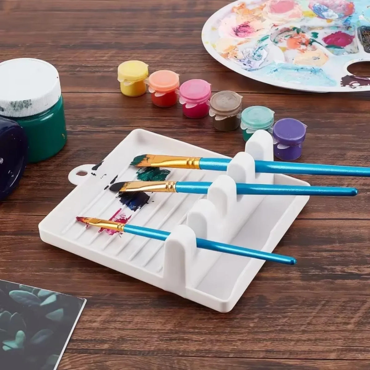 4-Slot Paint Brush Holder & Drip Tray – Plastic Organizer Brush Holder Organizer HIP