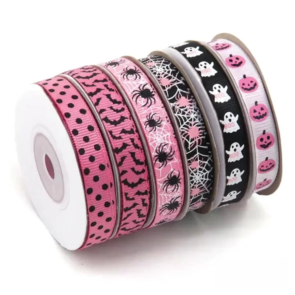 10Yards/roll Halloween Themed Flower Ribbon Pumpkin Ghost Print Wrapped Ribbon Bow Ribbon DIY Holiday Decoration Material Ribbon HIP