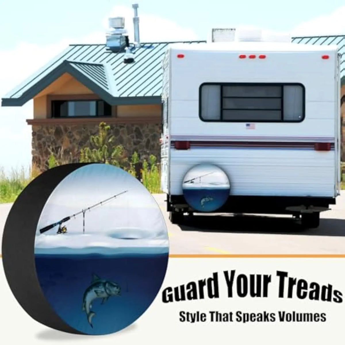 Ice Fishing Spare Tire Cover – Polyester RV, SUV & Camper Spare Tire Cover HIP